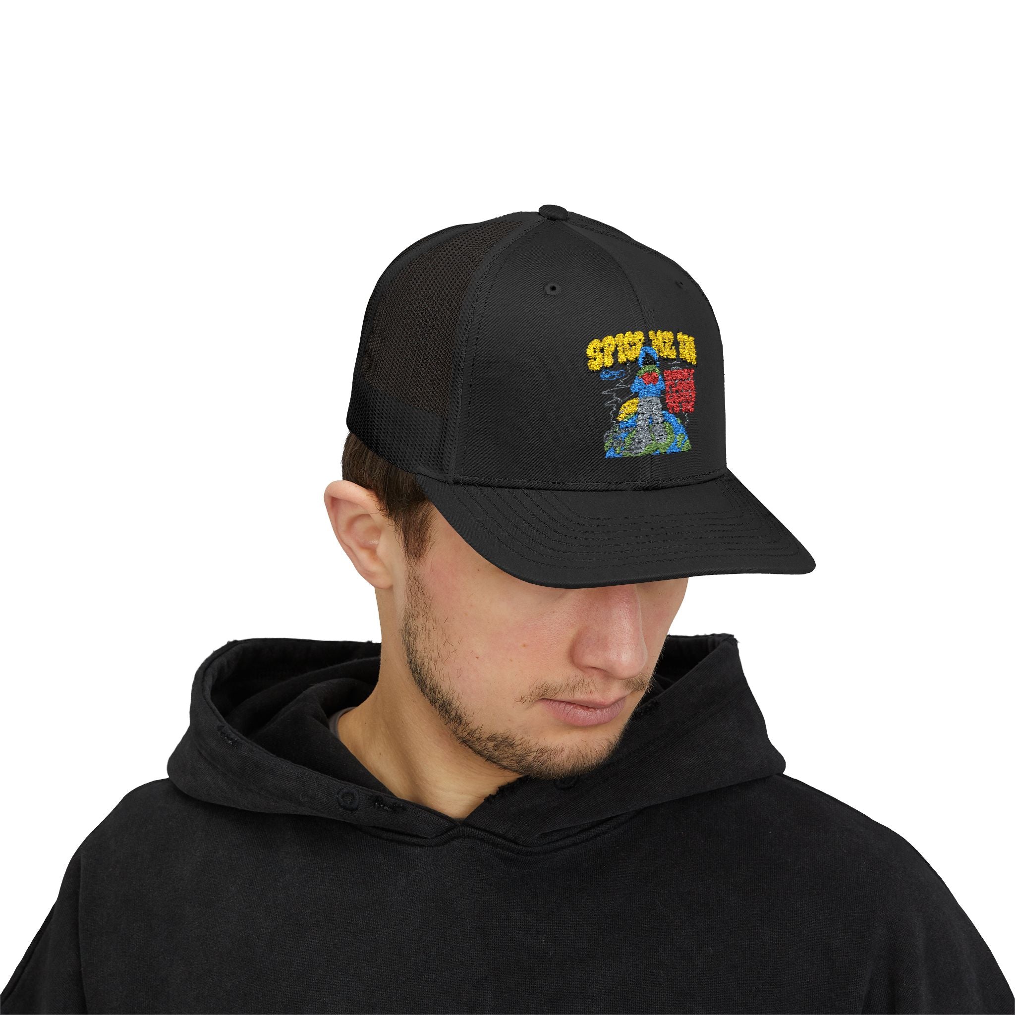 Spice Me In - Snapback Trucker Cap — Colorful Cartoon Parrot Design