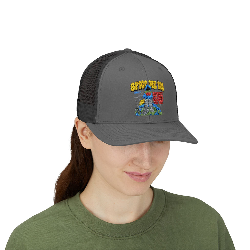 Spice Me In - Snapback Trucker Cap — Colorful Cartoon Parrot Design