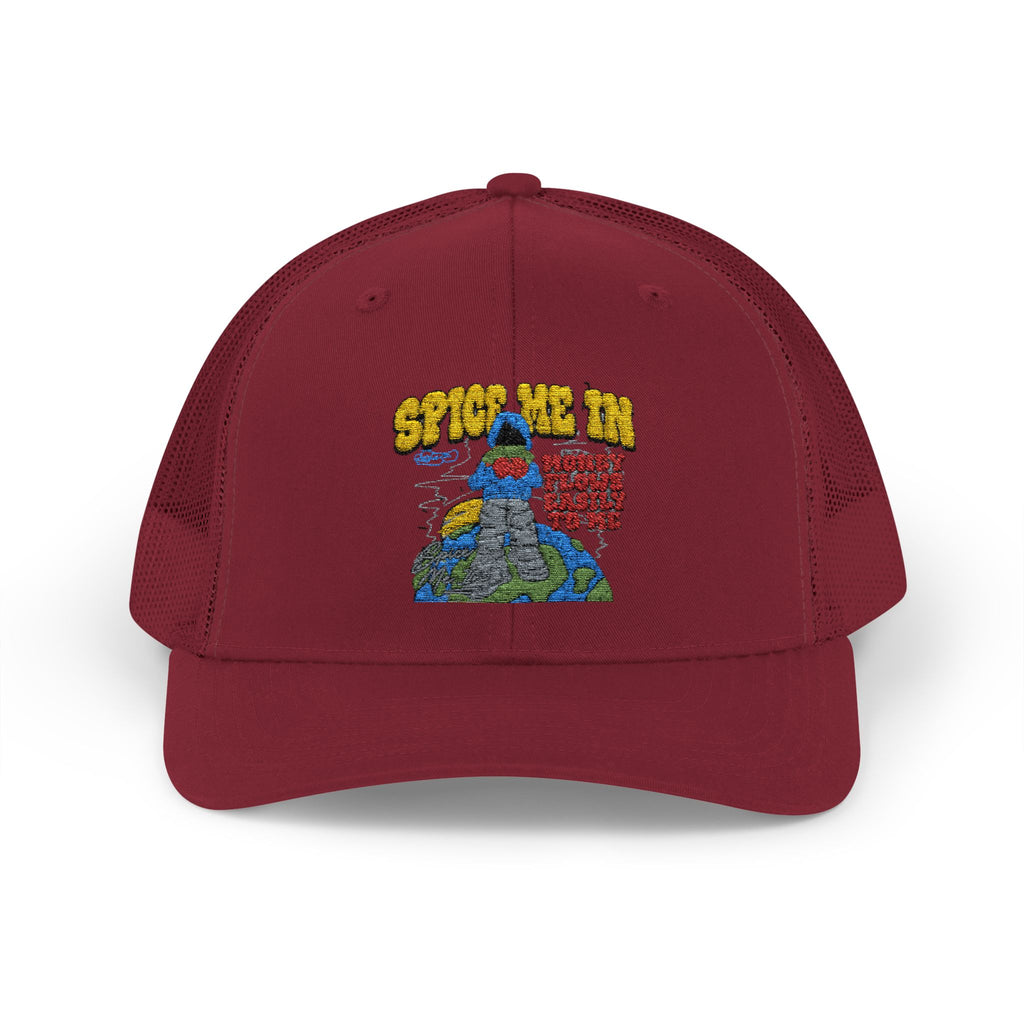 Spice Me In - Snapback Trucker Cap — Colorful Cartoon Parrot Design