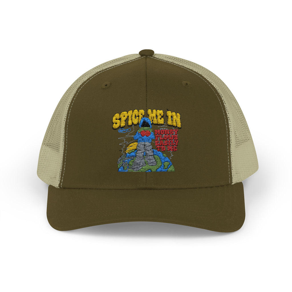 Spice Me In - Snapback Trucker Cap — Colorful Cartoon Parrot Design