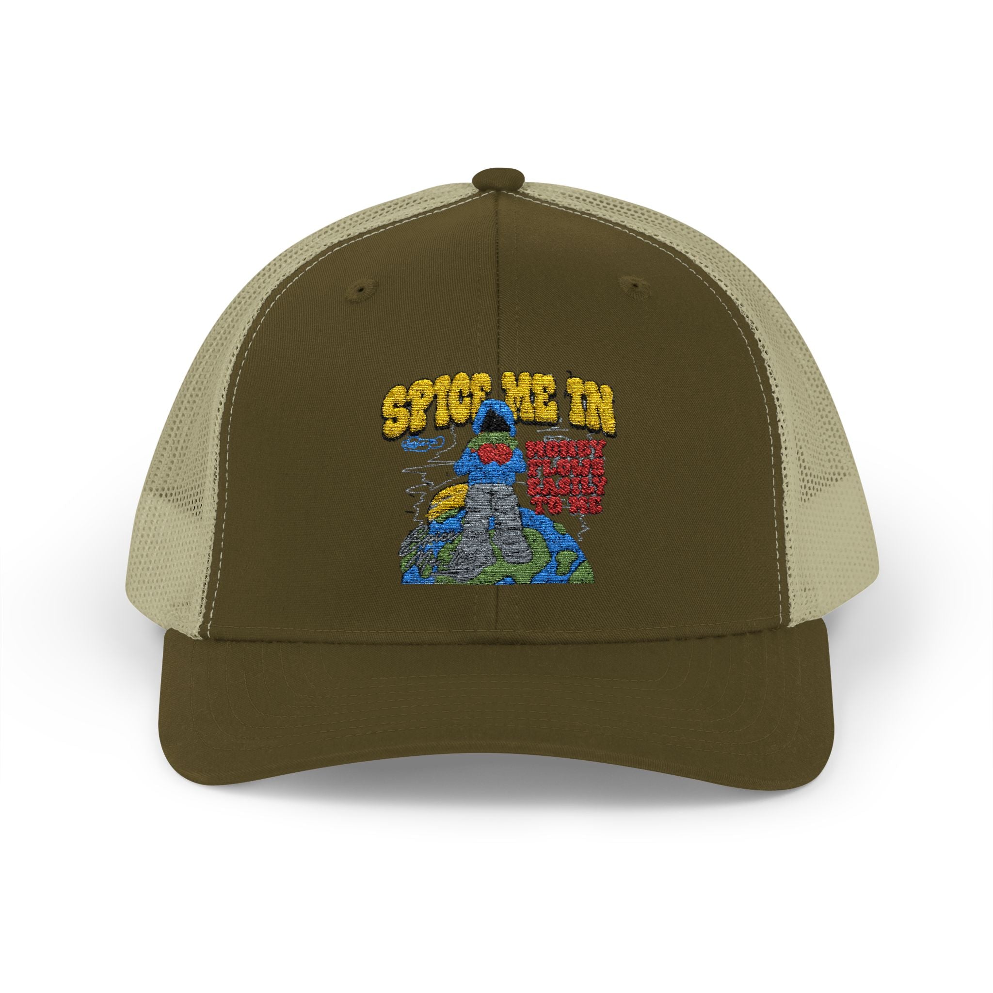 Spice Me In - Snapback Trucker Cap — Colorful Cartoon Parrot Design