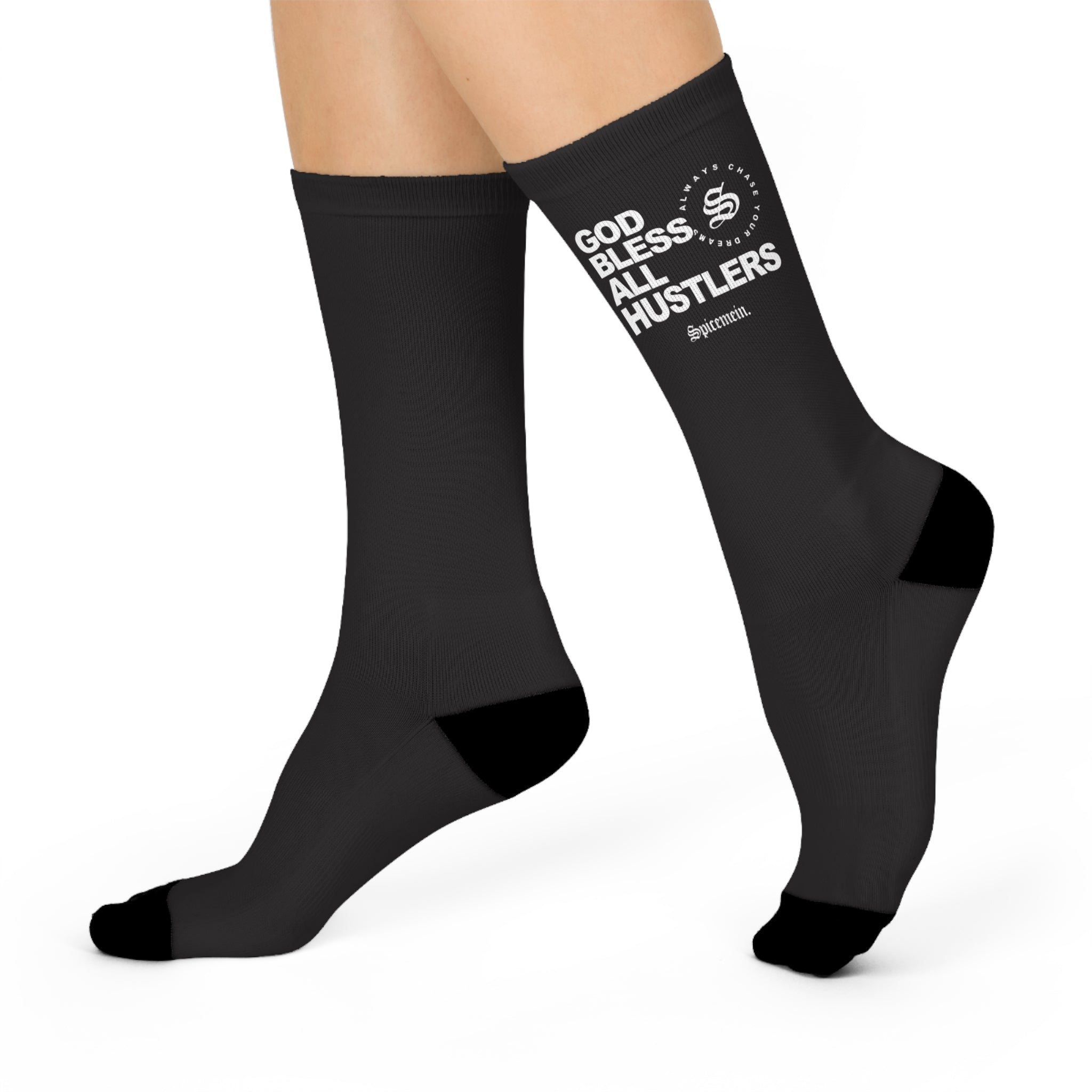 Spice Me In - God Bless All Hustlers Cushioned Crew Socks — Motivational Black Crew Socks