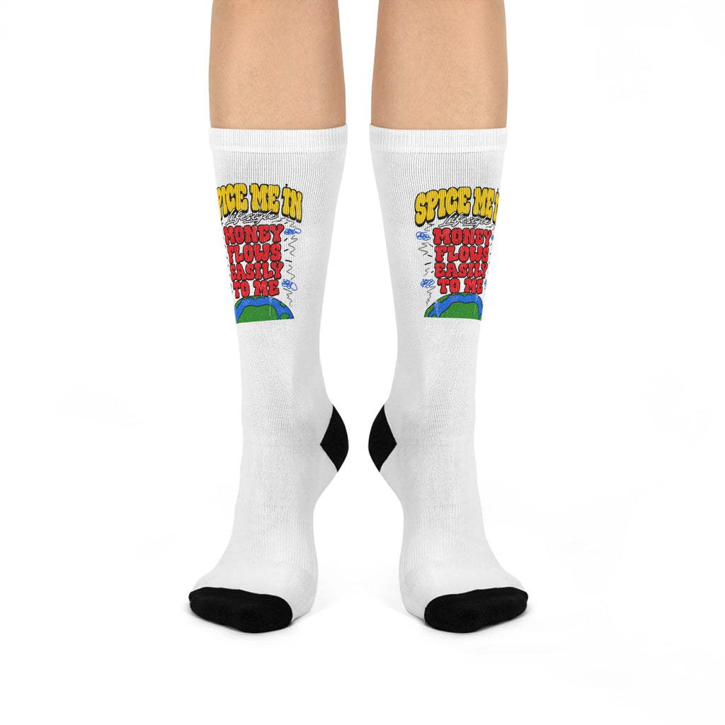 Spice Me In - Cushioned Crew Socks — "Spice Me In" Retro Hot Sauce Graphic Socks