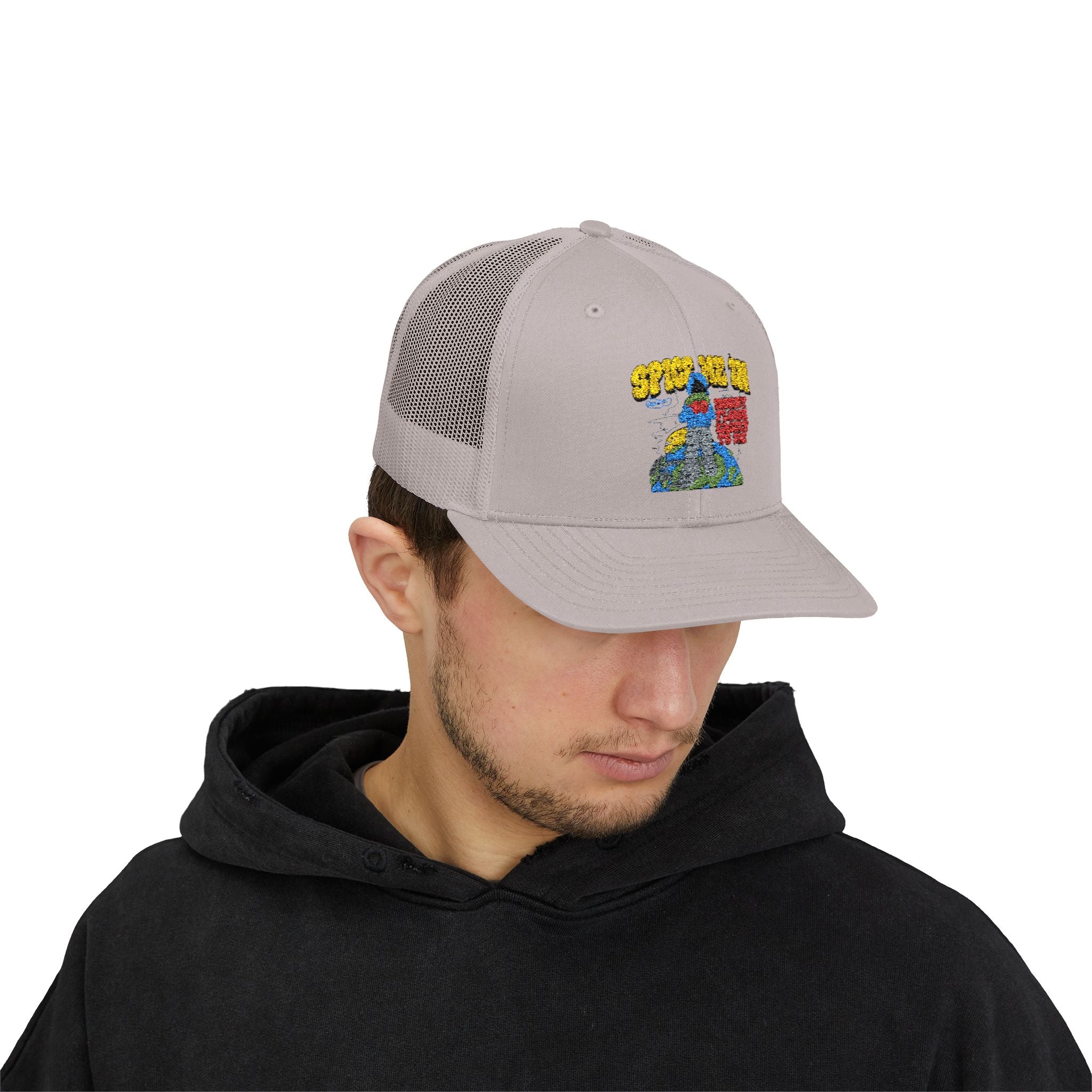 Spice Me In - Snapback Trucker Cap — Colorful Cartoon Parrot Design