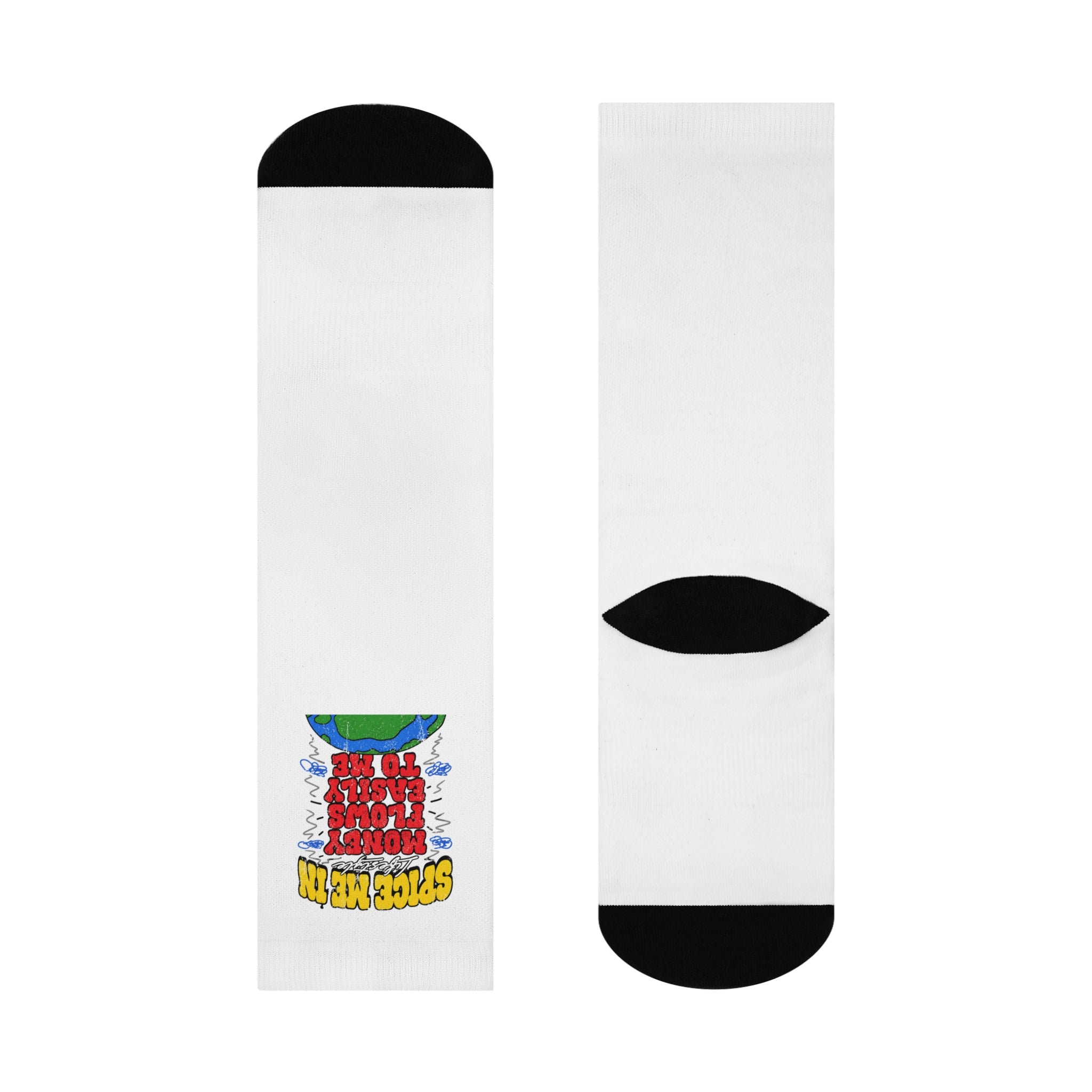 Spice Me In - Cushioned Crew Socks — "Spice Me In" Retro Hot Sauce Graphic Socks