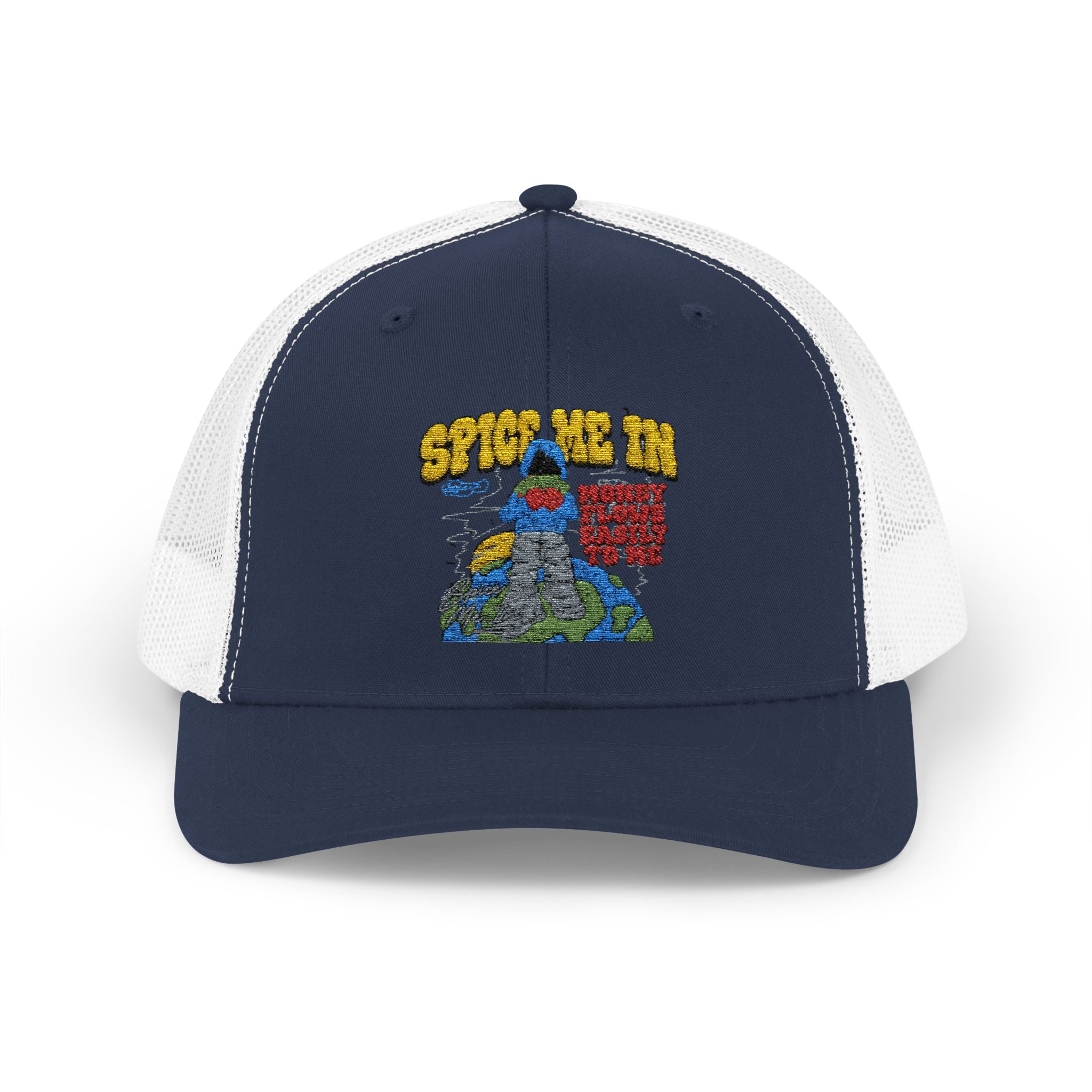 Spice Me In - Snapback Trucker Cap — Colorful Cartoon Parrot Design