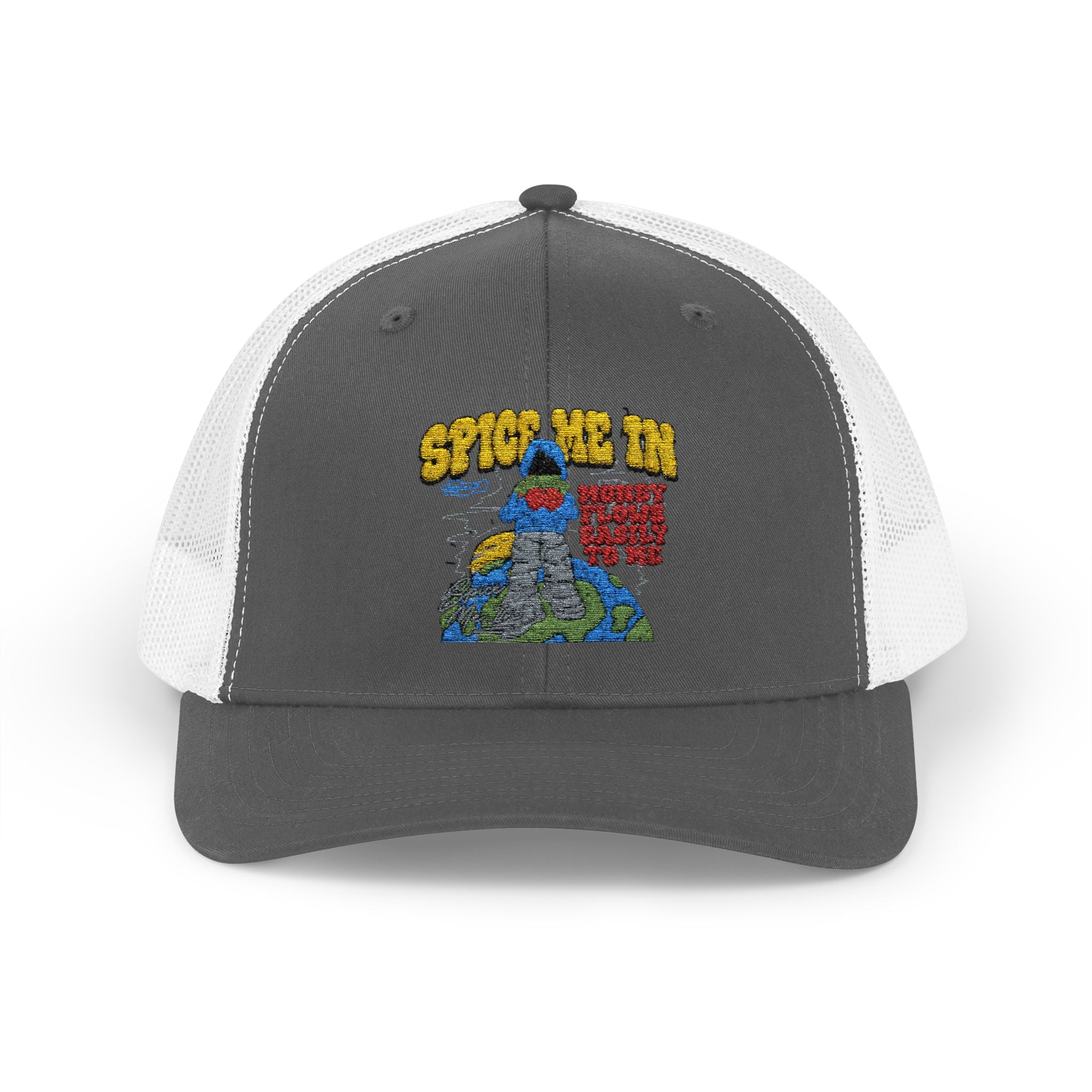 Spice Me In - Snapback Trucker Cap — Colorful Cartoon Parrot Design