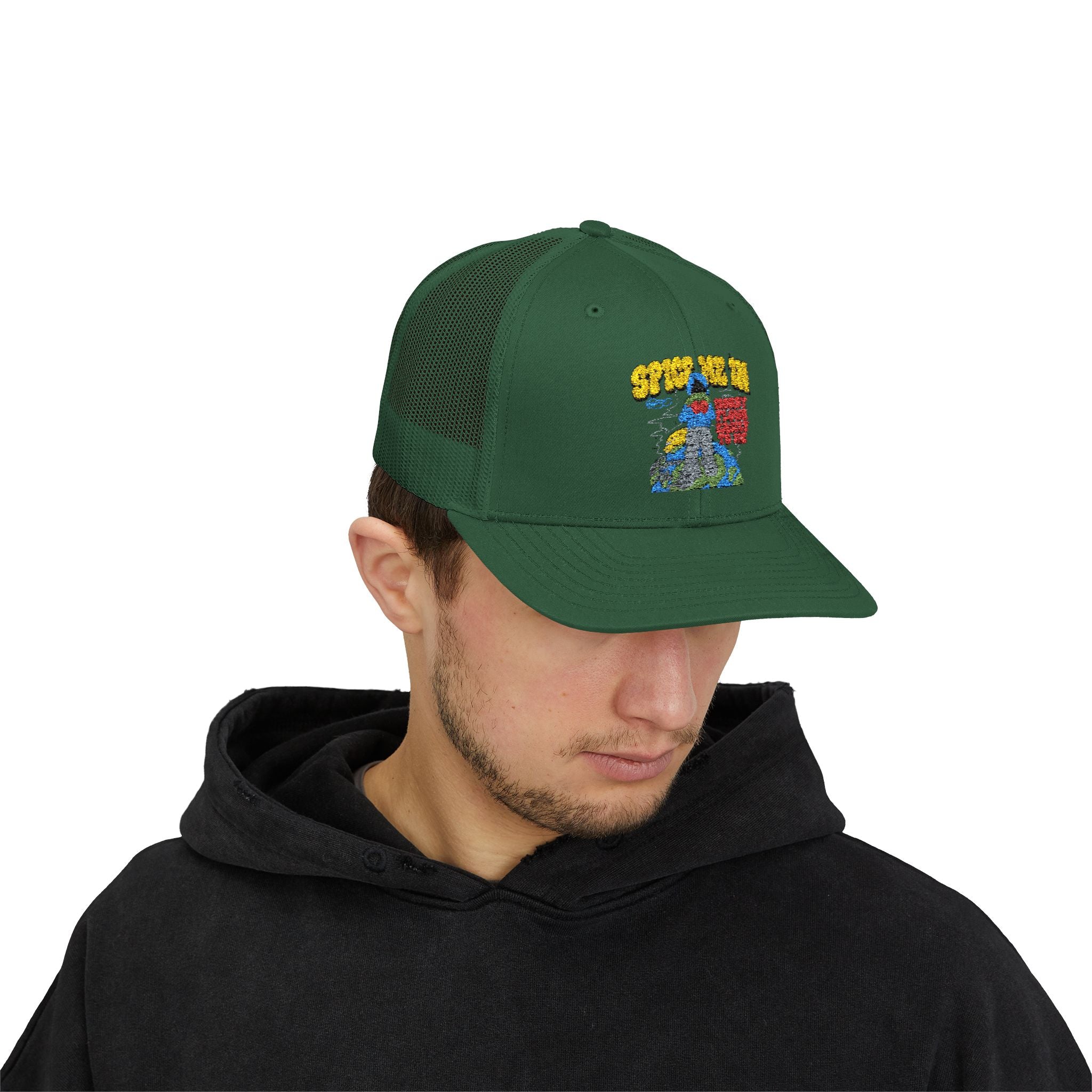 Spice Me In - Snapback Trucker Cap — Colorful Cartoon Parrot Design