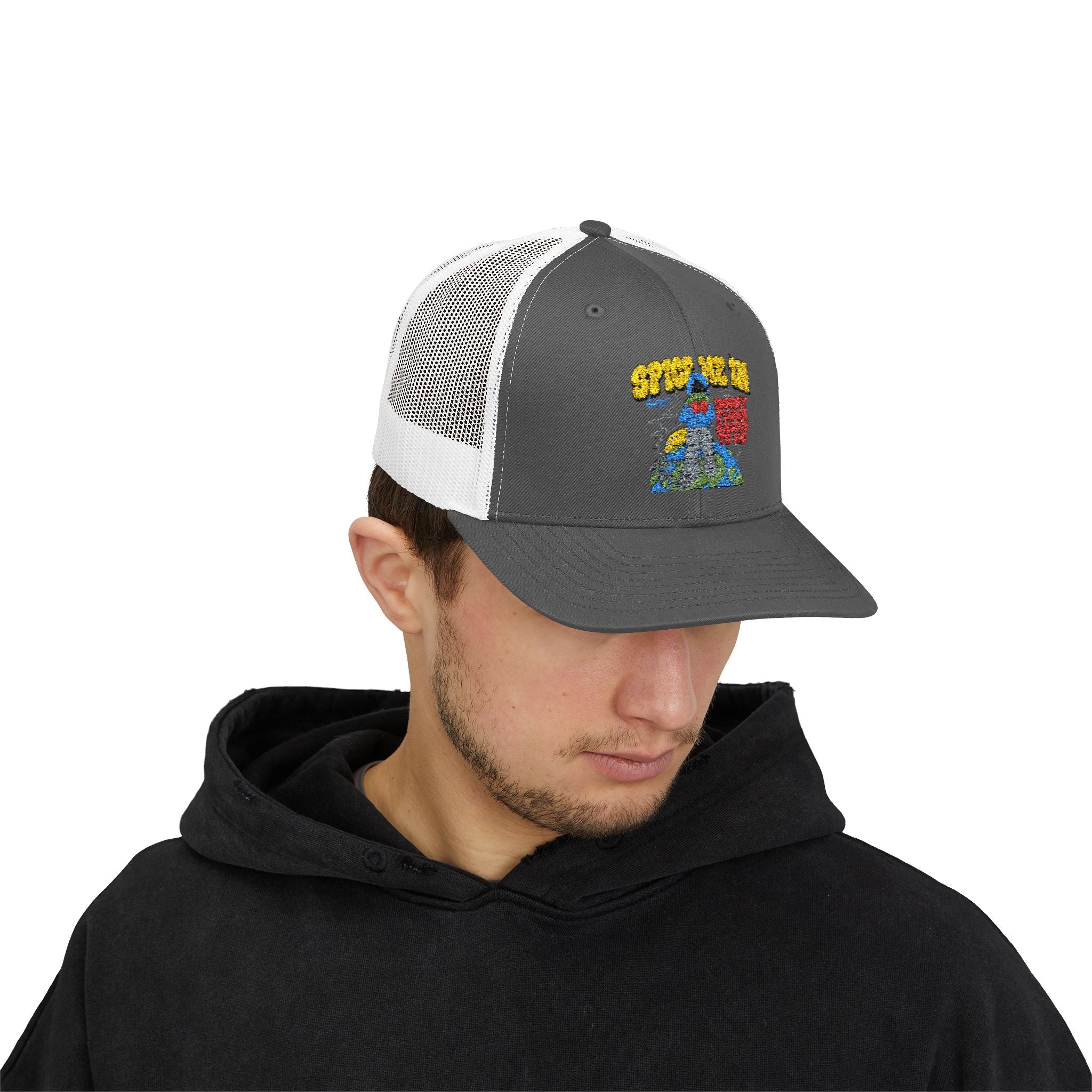 Spice Me In - Snapback Trucker Cap — Colorful Cartoon Parrot Design