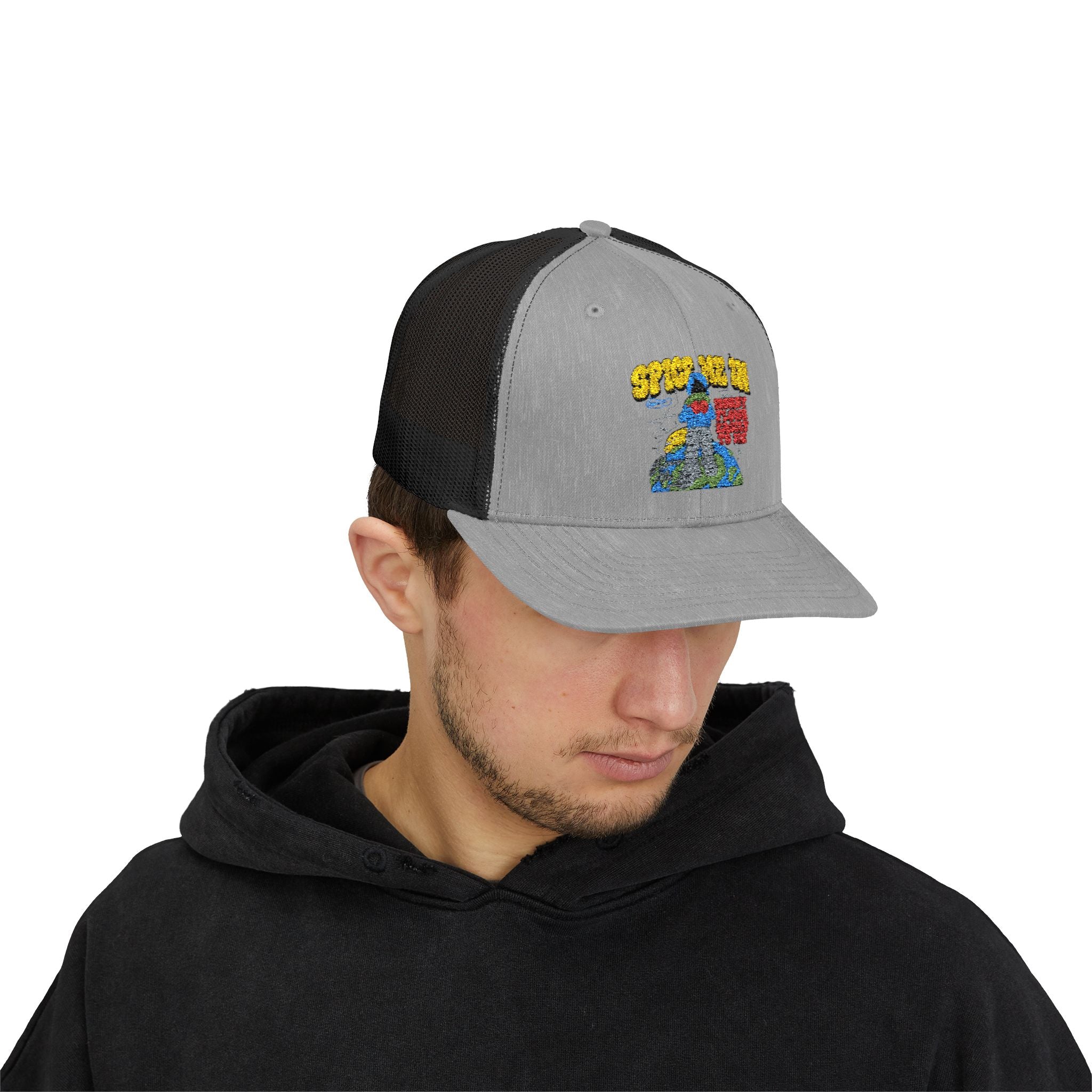 Spice Me In - Snapback Trucker Cap — Colorful Cartoon Parrot Design