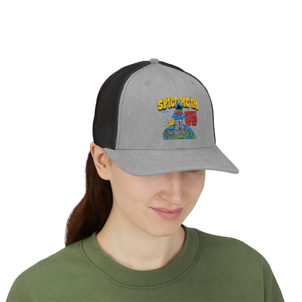 Spice Me In - Snapback Trucker Cap — Colorful Cartoon Parrot Design