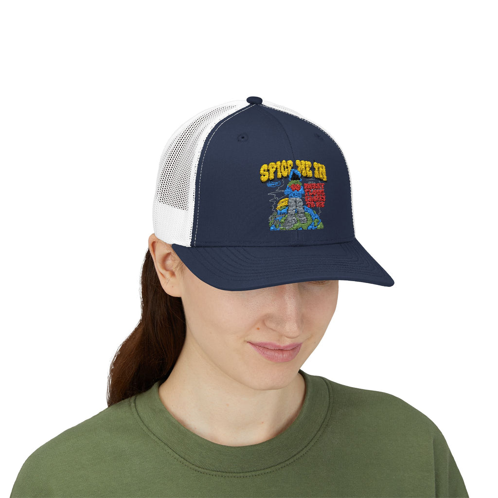 Spice Me In - Snapback Trucker Cap — Colorful Cartoon Parrot Design