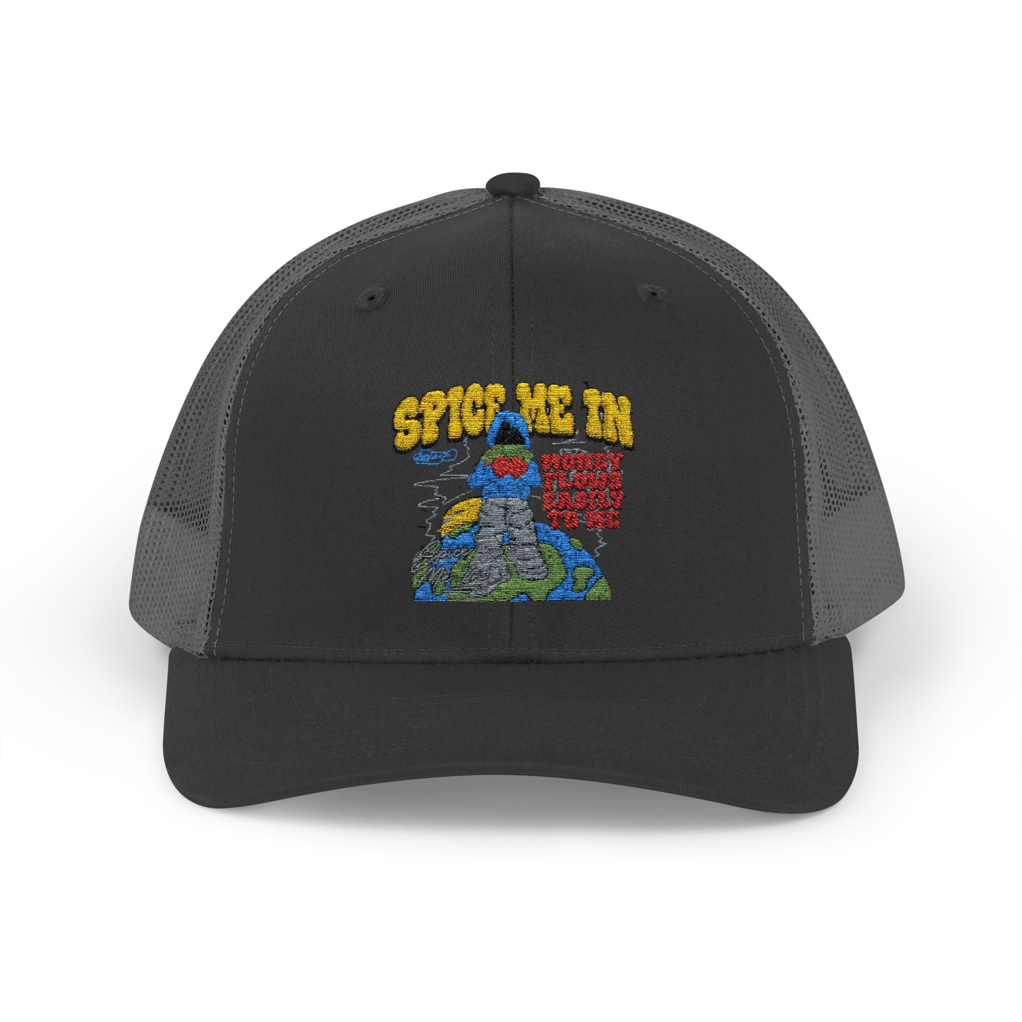 Spice Me In - Snapback Trucker Cap — Colorful Cartoon Parrot Design