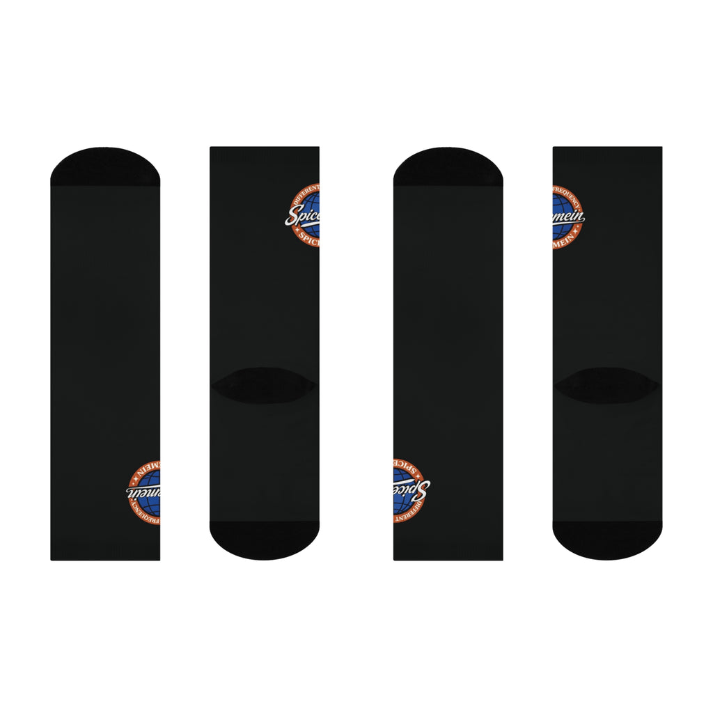 Spice Me In - Cushioned Crew Socks — 'Specimen' Vintage Badge Black Athletic Socks