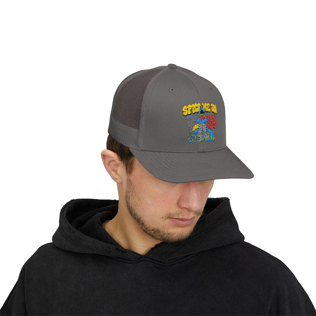 Spice Me In - Snapback Trucker Cap — Colorful Cartoon Parrot Design
