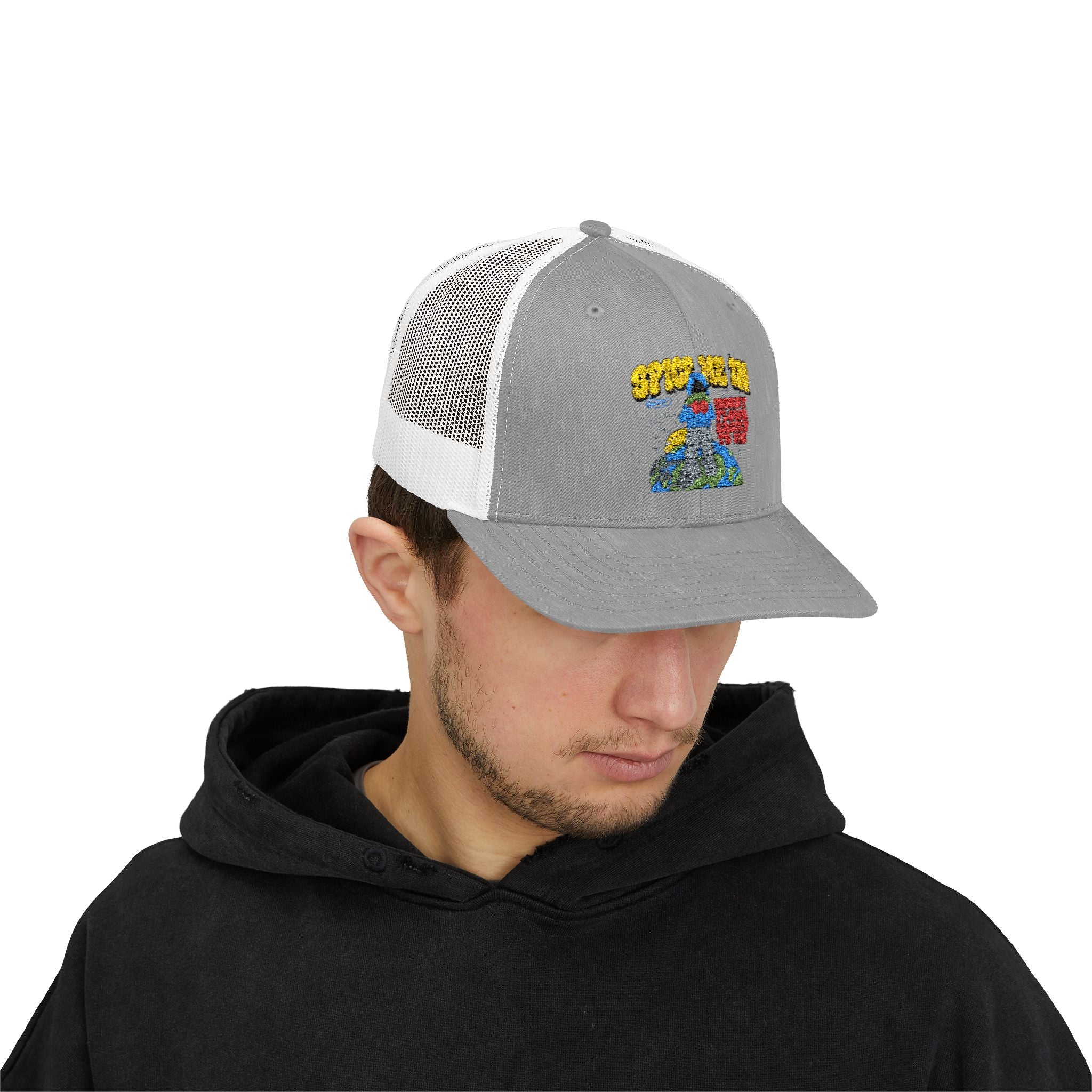 Spice Me In - Snapback Trucker Cap — Colorful Cartoon Parrot Design