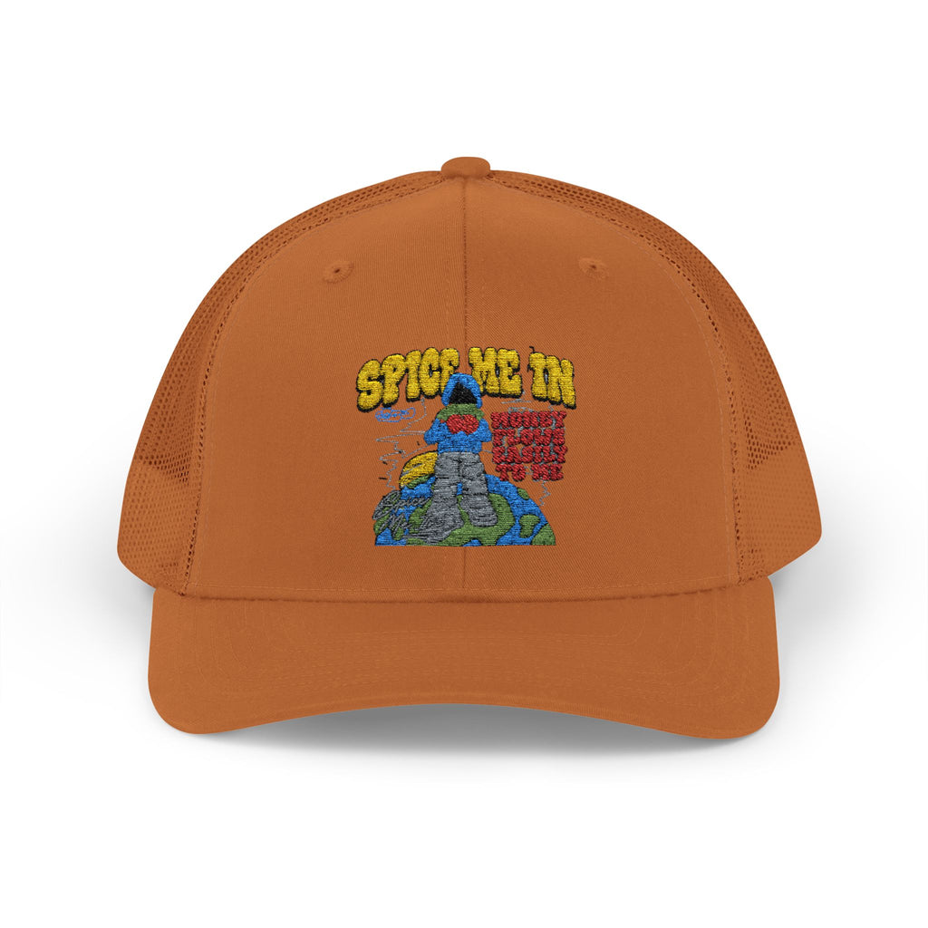 Spice Me In - Snapback Trucker Cap — Colorful Cartoon Parrot Design