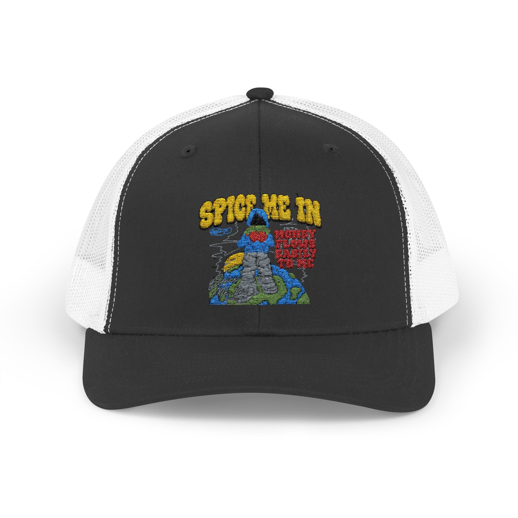 Spice Me In - Snapback Trucker Cap — Colorful Cartoon Parrot Design