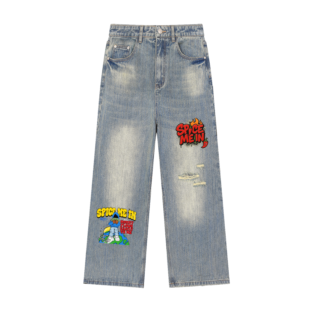 Spice Me In - Vintage Wash Distressed Denim Jeans