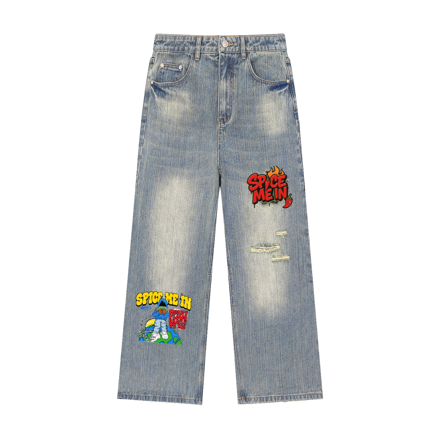 Spice Me In - Vintage Wash Distressed Denim Jeans