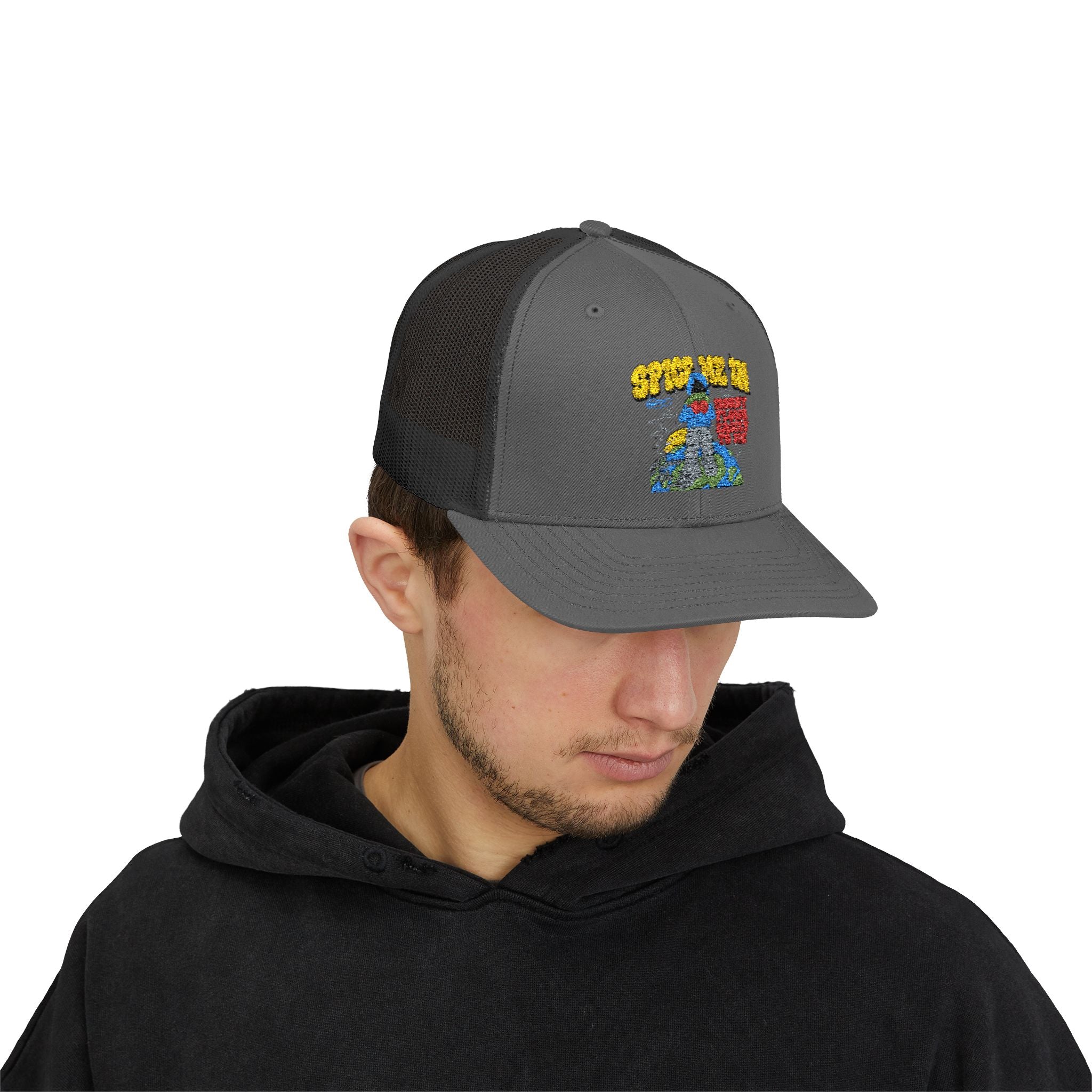 Spice Me In - Snapback Trucker Cap — Colorful Cartoon Parrot Design