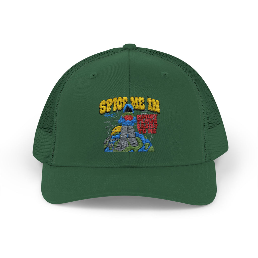 Spice Me In - Snapback Trucker Cap — Colorful Cartoon Parrot Design
