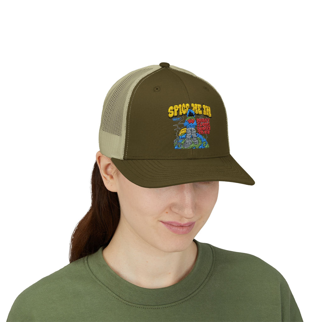 Spice Me In - Snapback Trucker Cap — Colorful Cartoon Parrot Design