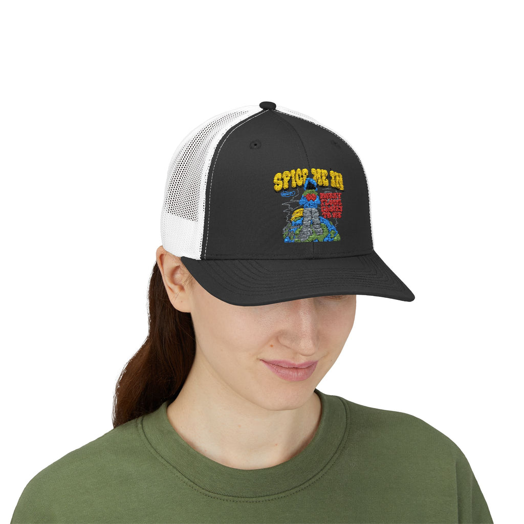 Spice Me In - Snapback Trucker Cap — Colorful Cartoon Parrot Design