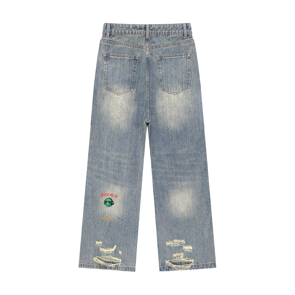 Spice Me In - Vintage Wash Distressed Denim Jeans